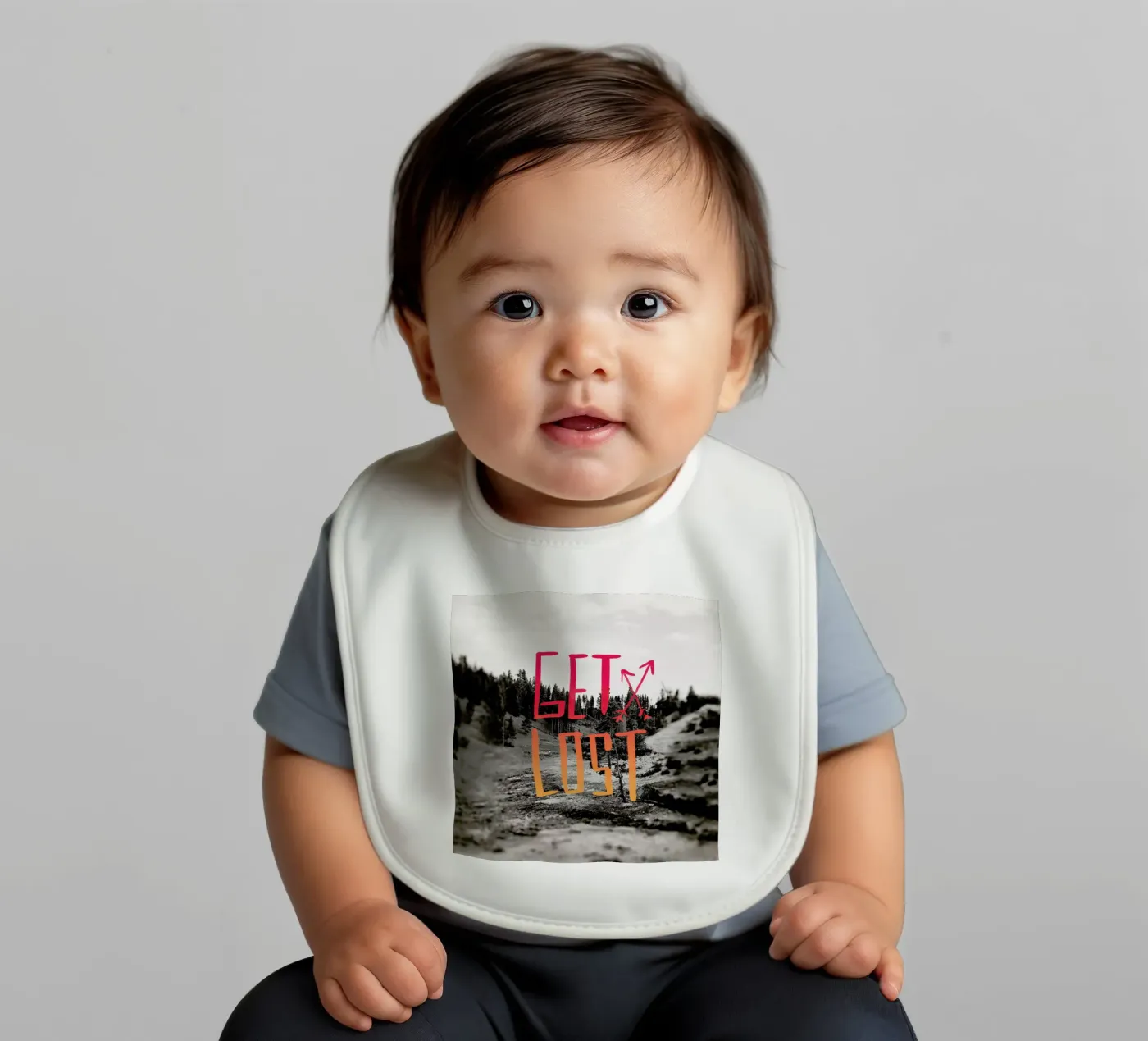 Get Lost - Red baby bib by Leah Flores