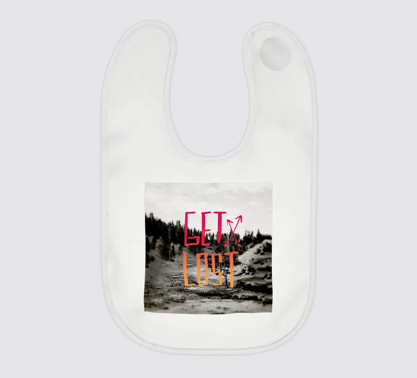 Get Lost - Red baby bib by Leah Flores
