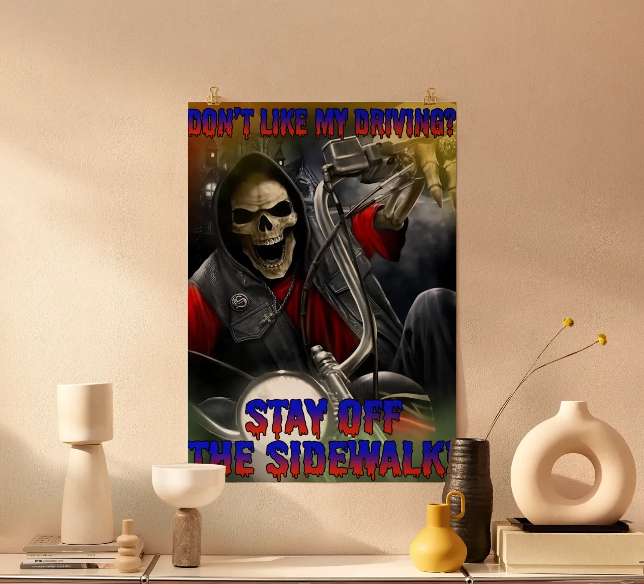 Kwaad Skelet Grappig Sarcastisch Kunstontwerp poster met kunststof frame van samaras