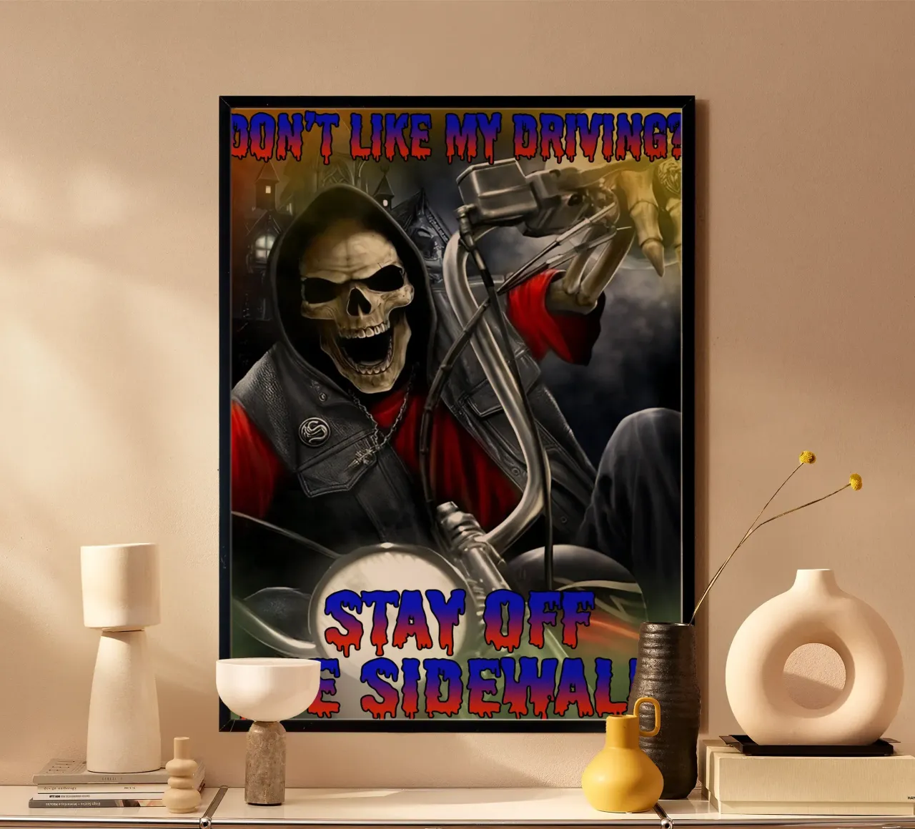 Kwaad Skelet Grappig Sarcastisch Kunstontwerp poster met kunststof frame van samaras