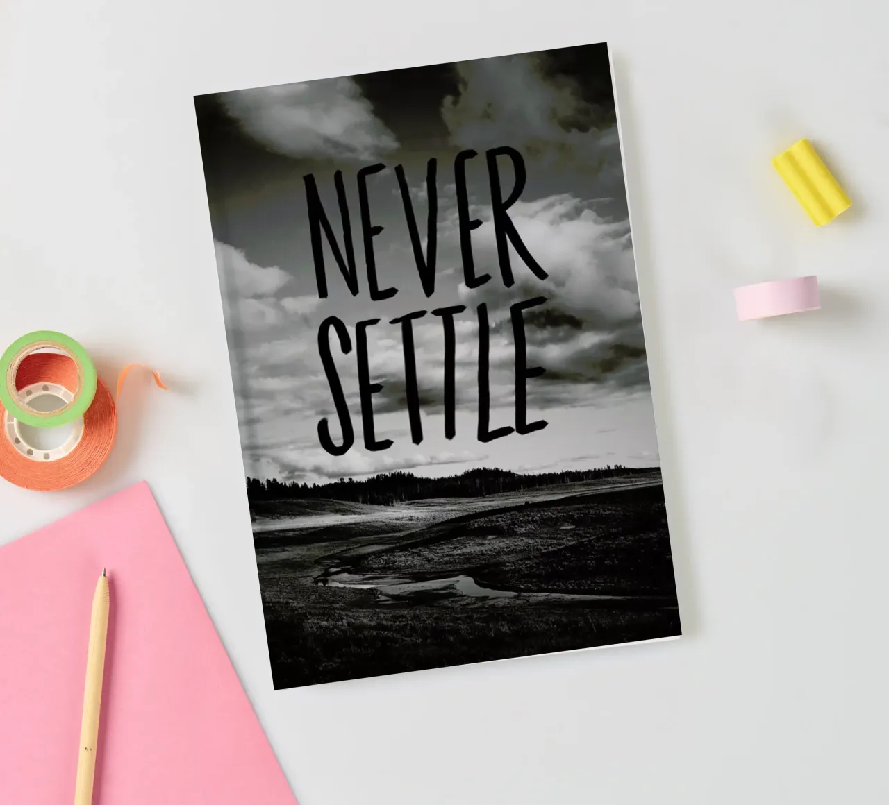 Never Settle notebook by Leah Flores