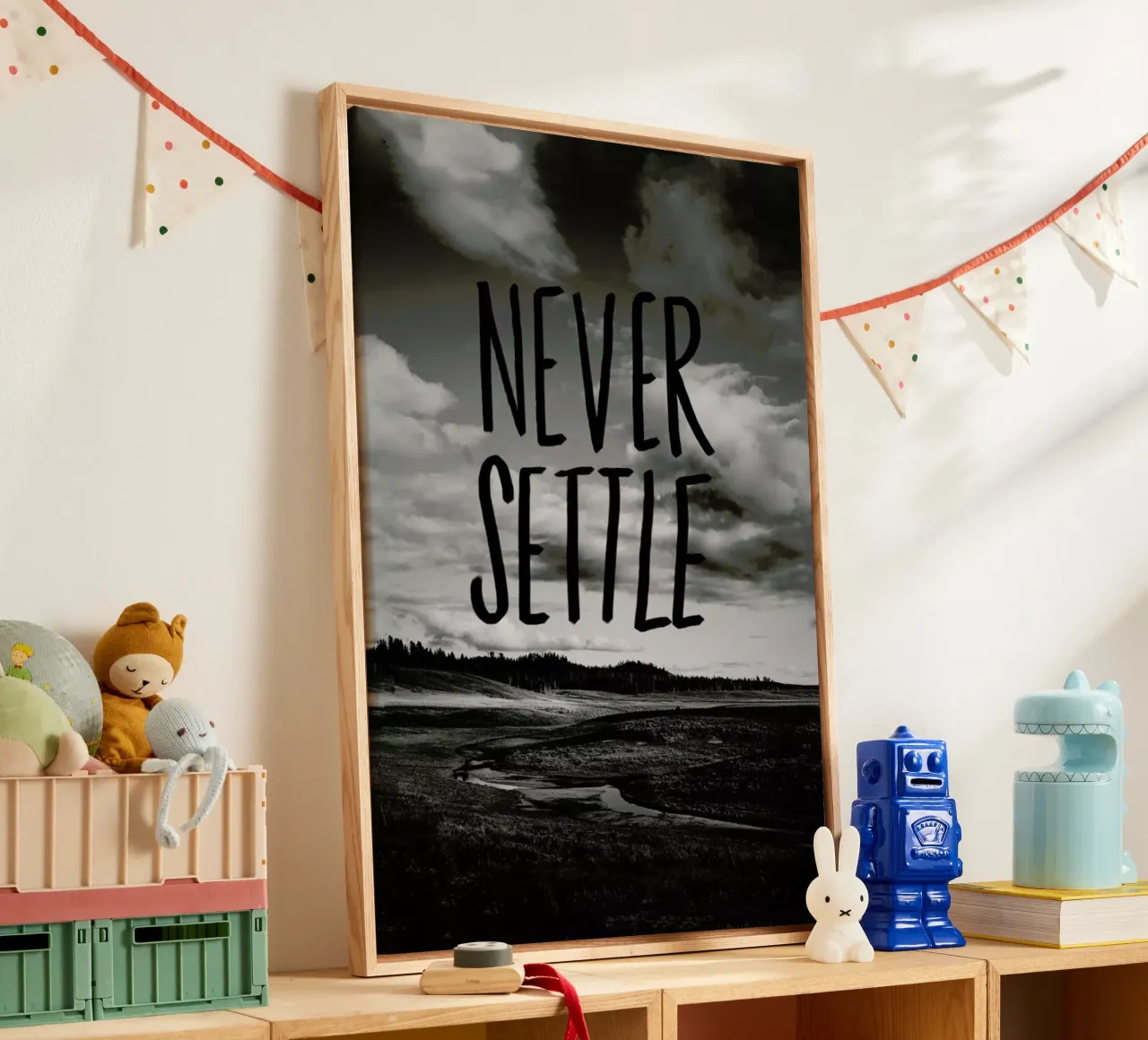 Never Settle tela con Cornice a cassetta da Leah Flores
