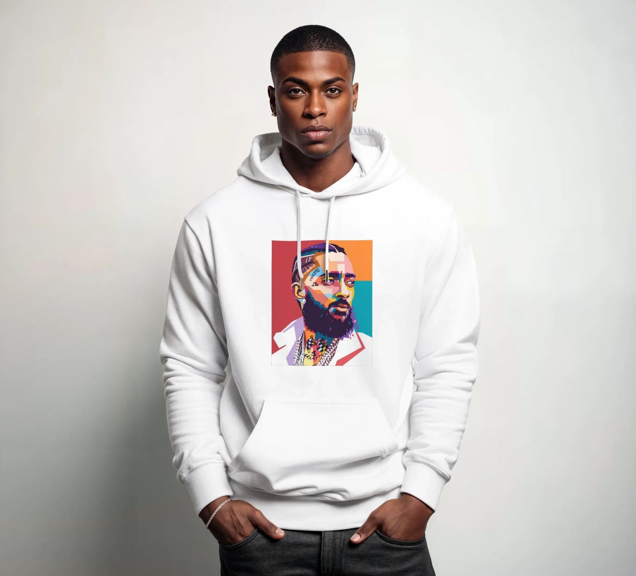 Ritratto pop art di Nipsey Hussle felpa con cappuccio da Hantamrata
