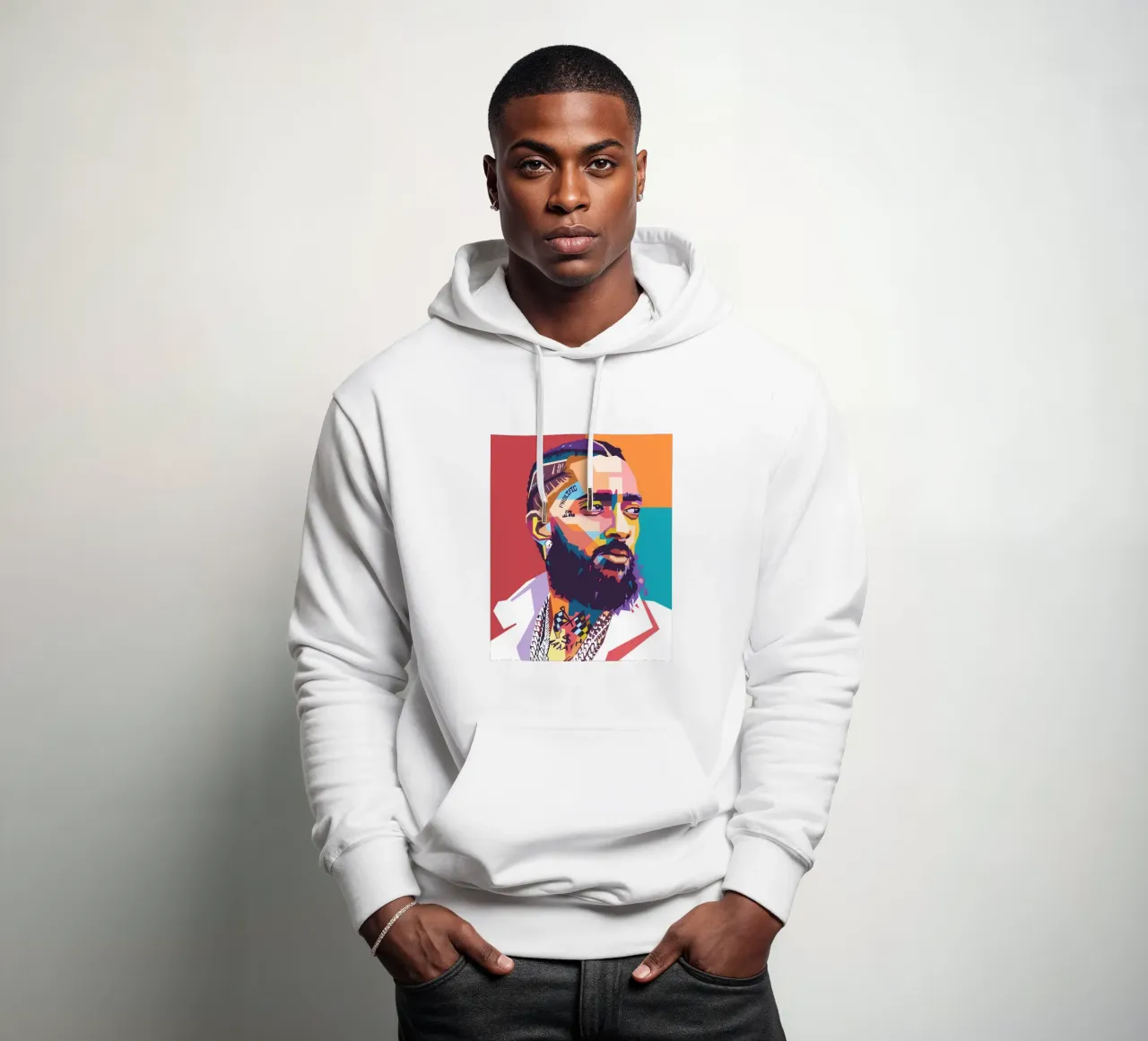 Ritratto pop art di Nipsey Hussle felpa con cappuccio da Hantamrata