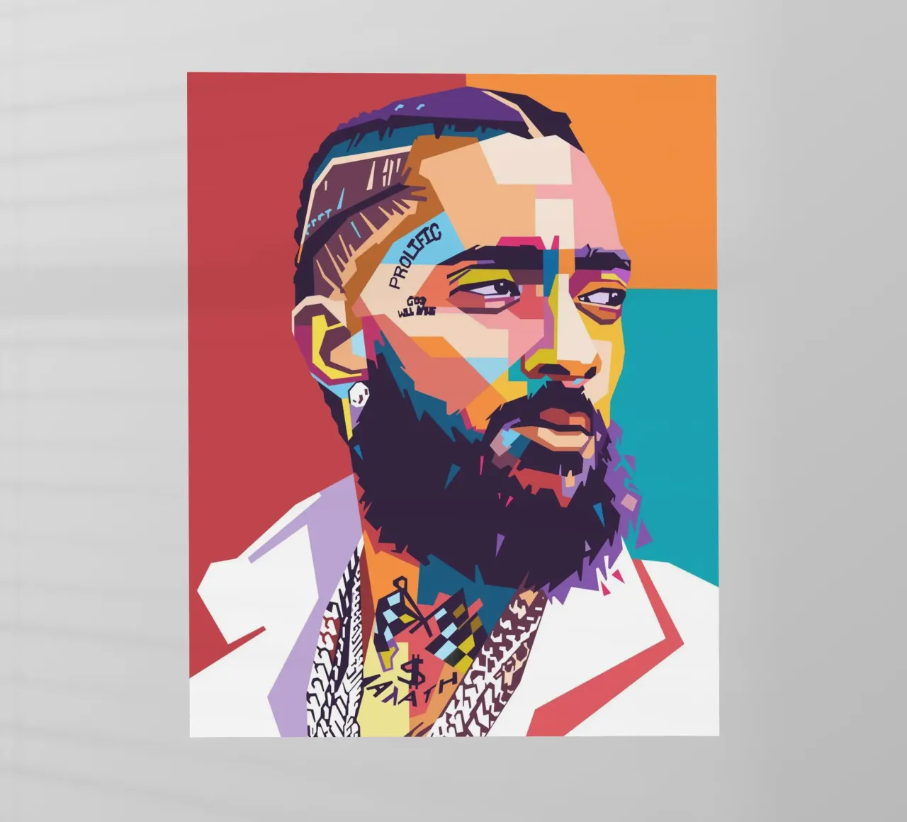 Ritratto pop art di Nipsey Hussle pellicola backlit da Hantamrata