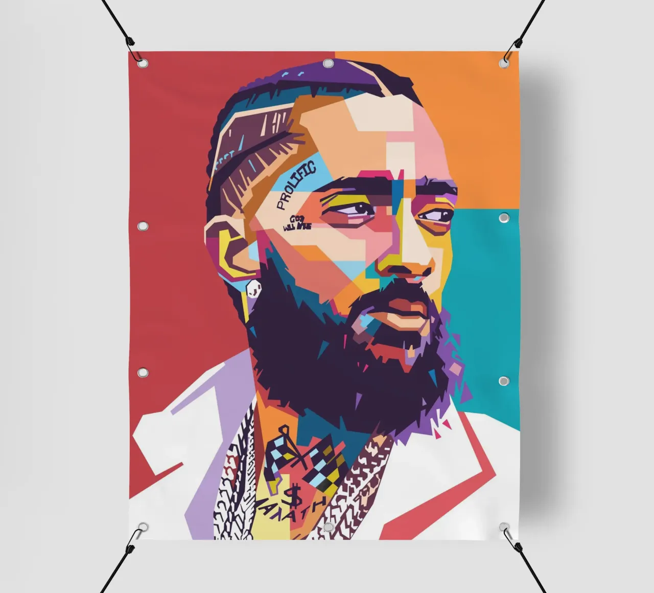 Retrato pop art de Nipsey Hussle lonas publicitarias de Hantamrata