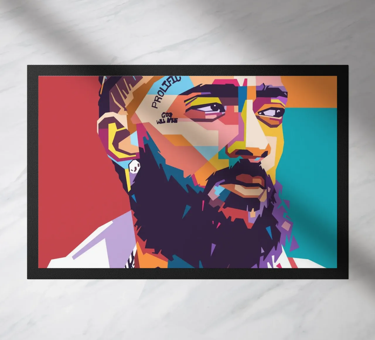 Nipsey Hussle Pop-Art-Porträt Fußmatte von Hantamrata