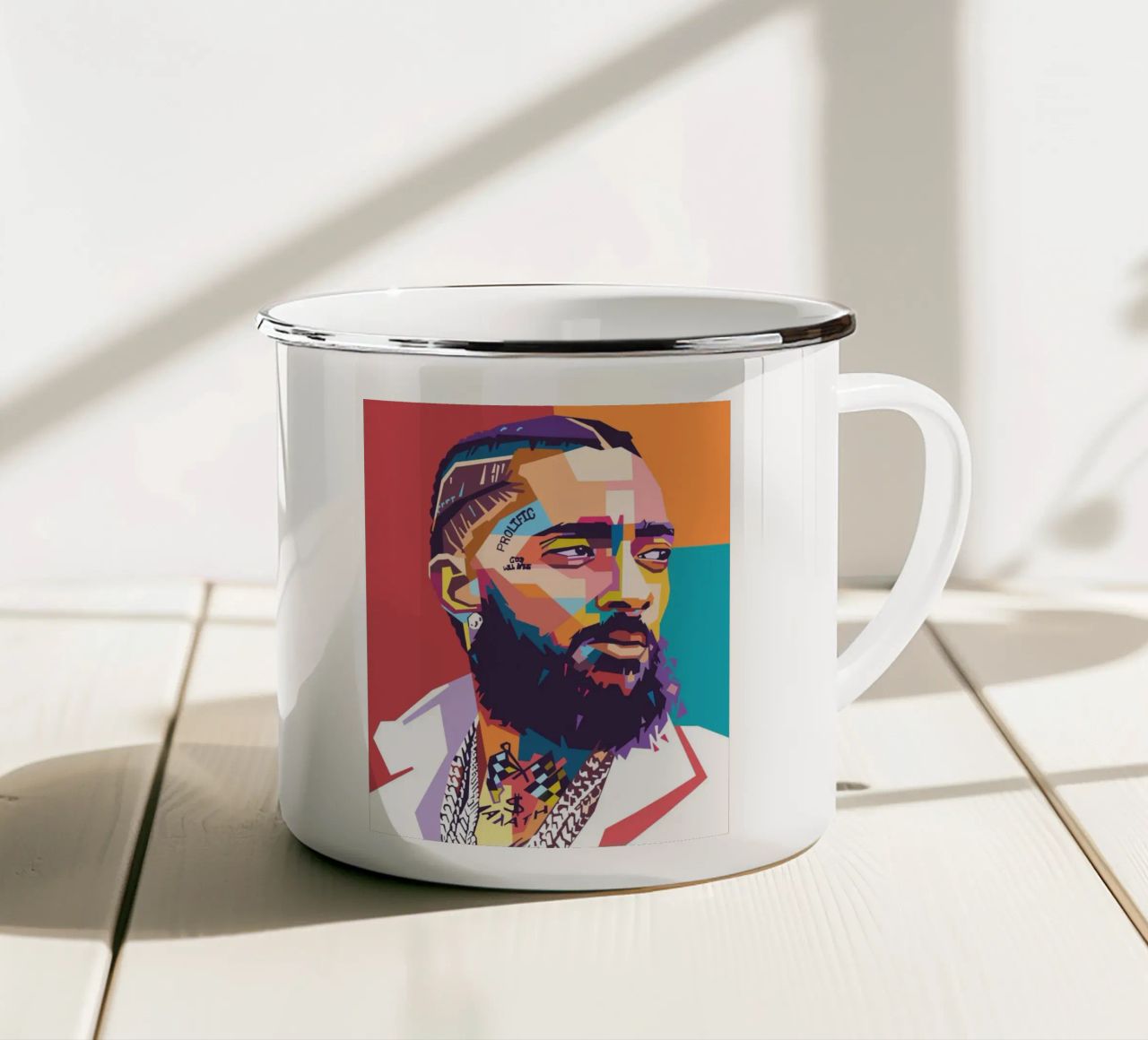 Ritratto pop art di Nipsey Hussle tazza in smalto da Hantamrata
