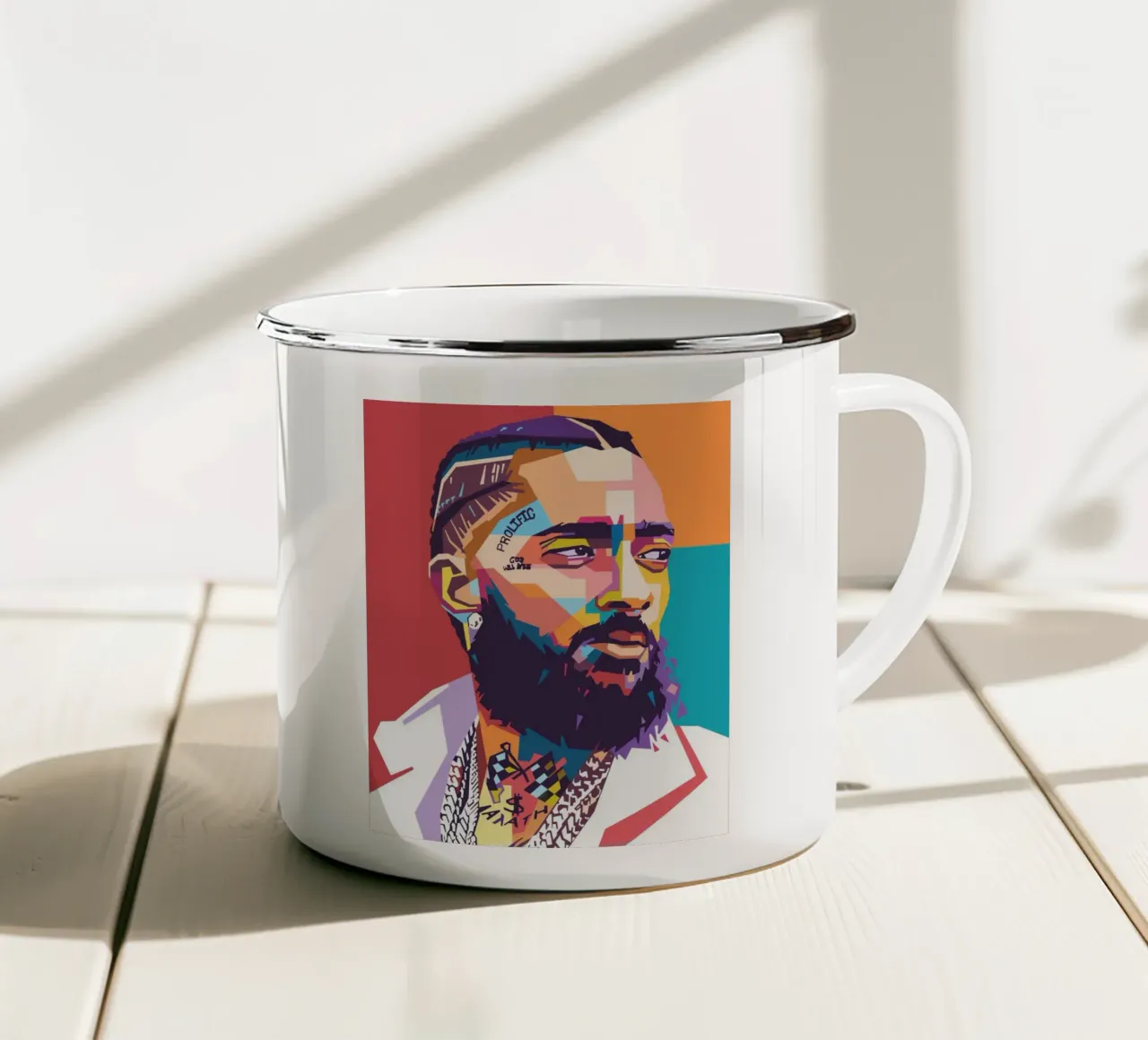 Nipsey Hussle Pop-Art-Porträt Emaille Tasse von Hantamrata