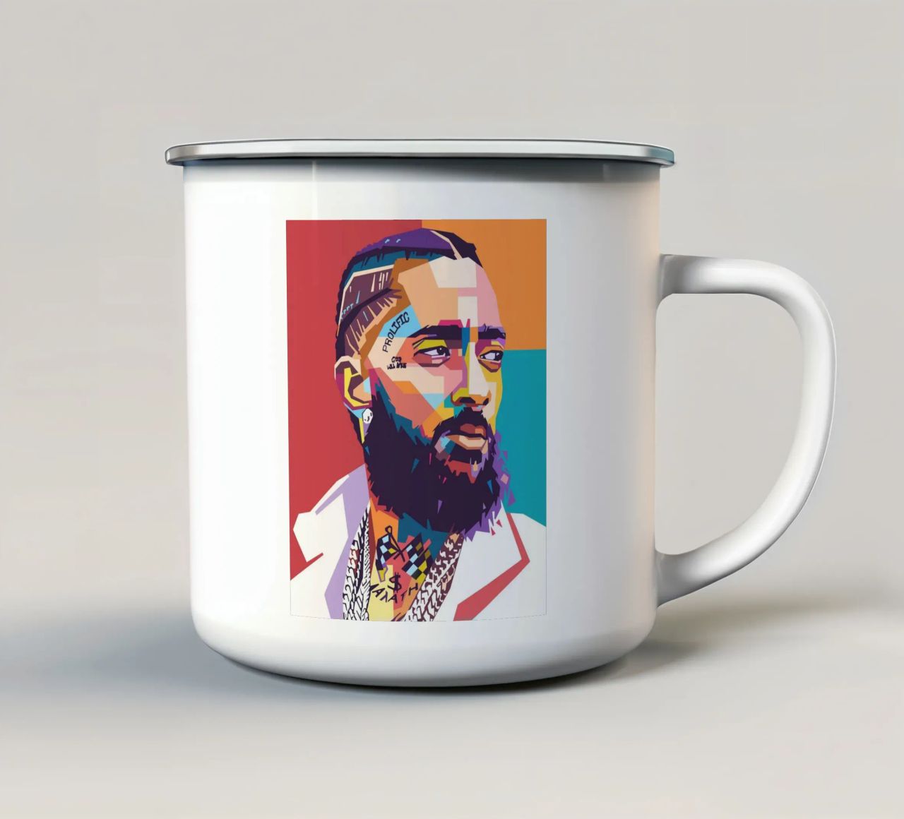 Ritratto pop art di Nipsey Hussle tazza in smalto da Hantamrata