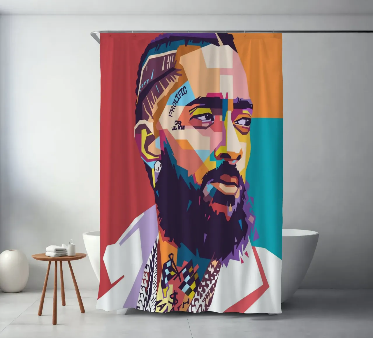 Nipsey Hussle Pop-Art-Porträt Duschvorhang von Hantamrata