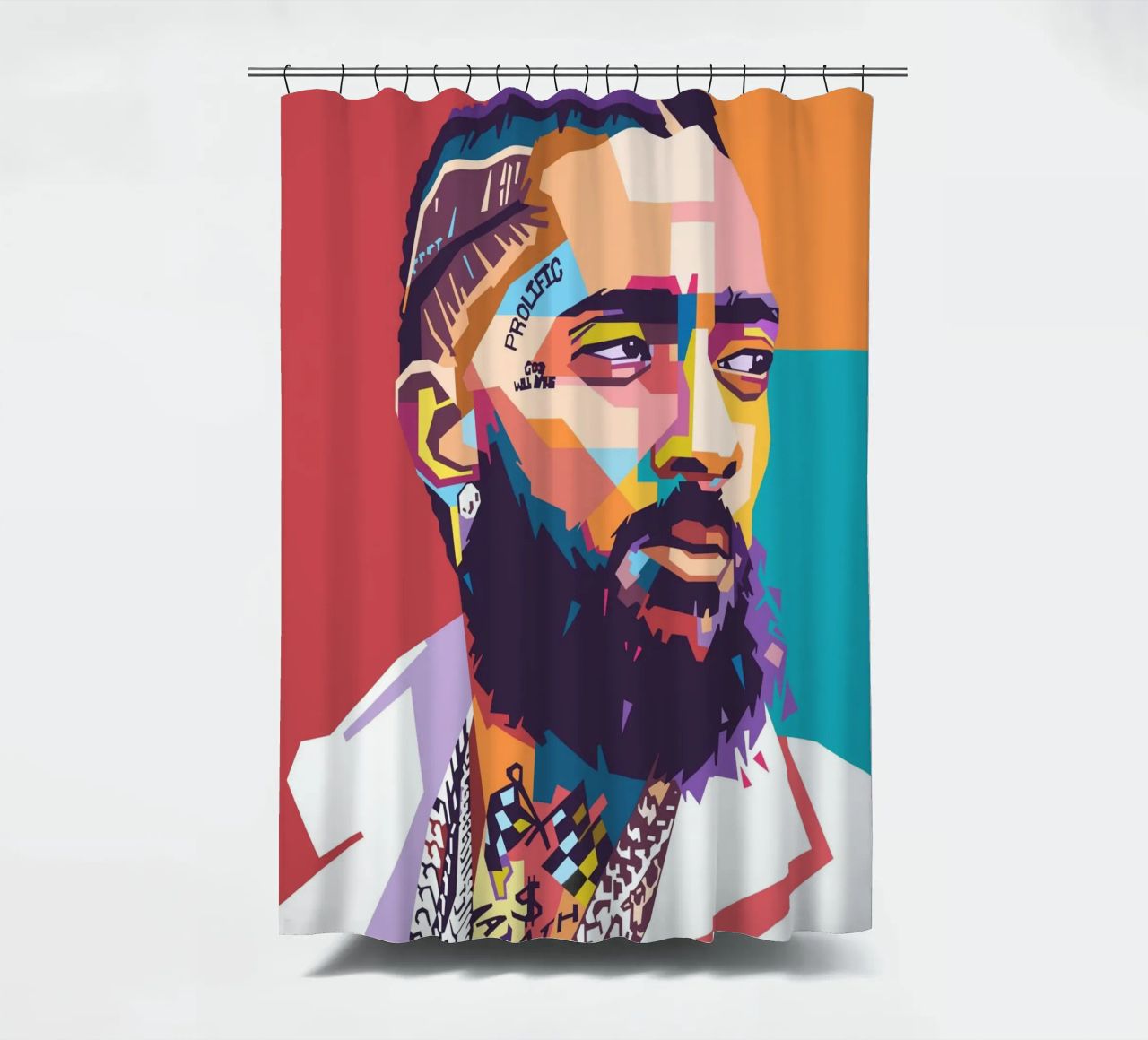 Ritratto pop art di Nipsey Hussle tenda da doccia da Hantamrata