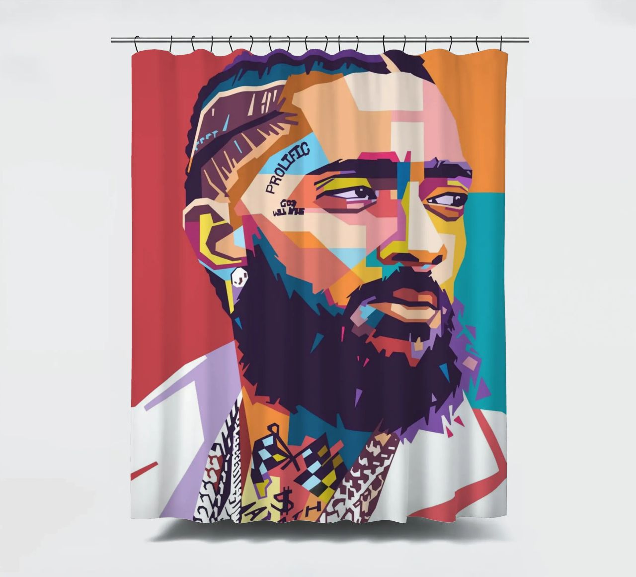 Ritratto pop art di Nipsey Hussle tenda da doccia da Hantamrata