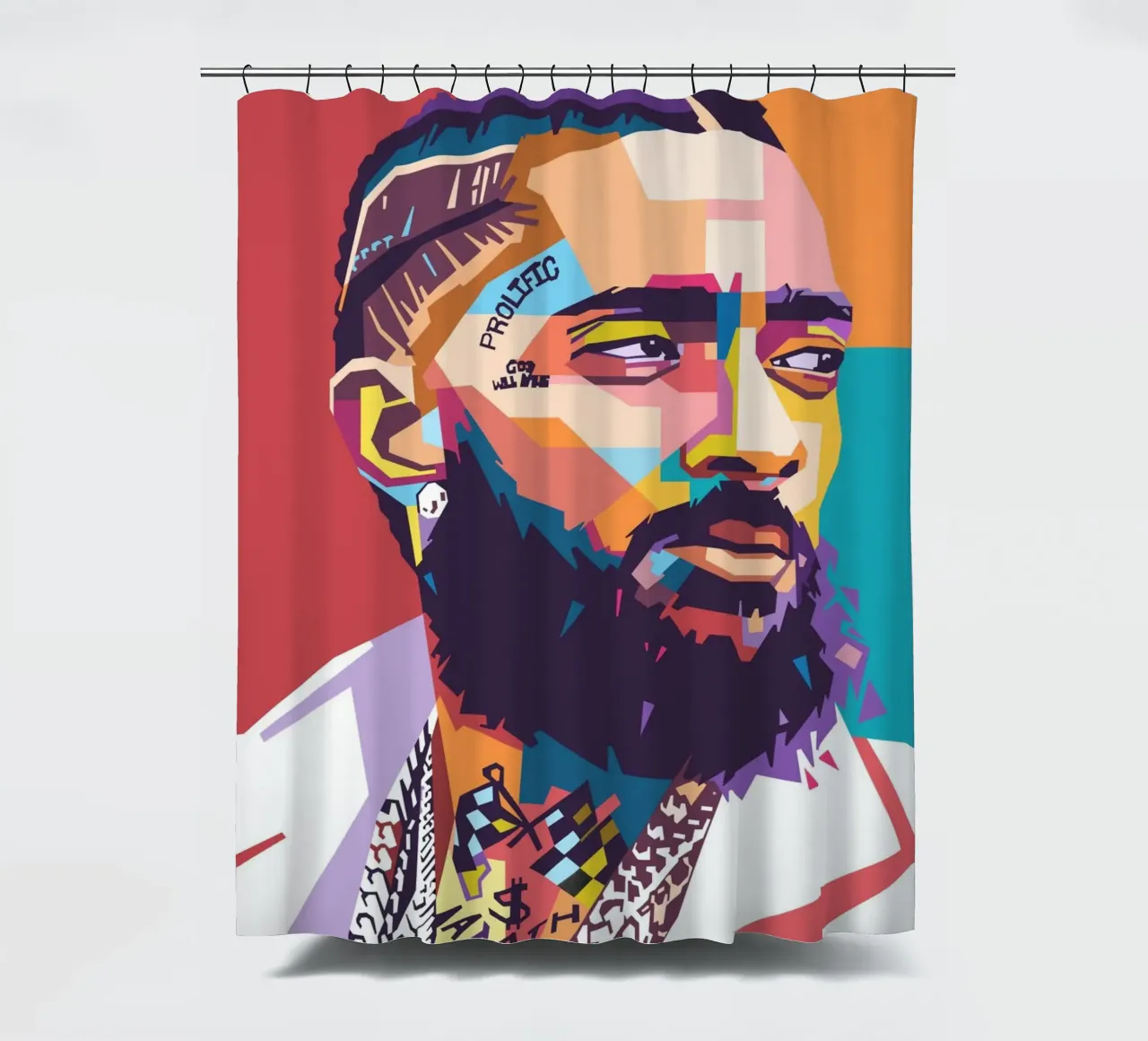 Nipsey Hussle Pop-Art-Porträt Duschvorhang von Hantamrata