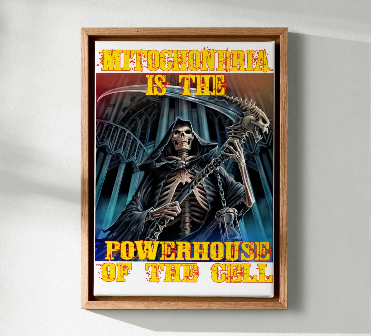 Mitochondriën Grappig Hard Skelet Meme Kunst canvas met Baklijst van samaras