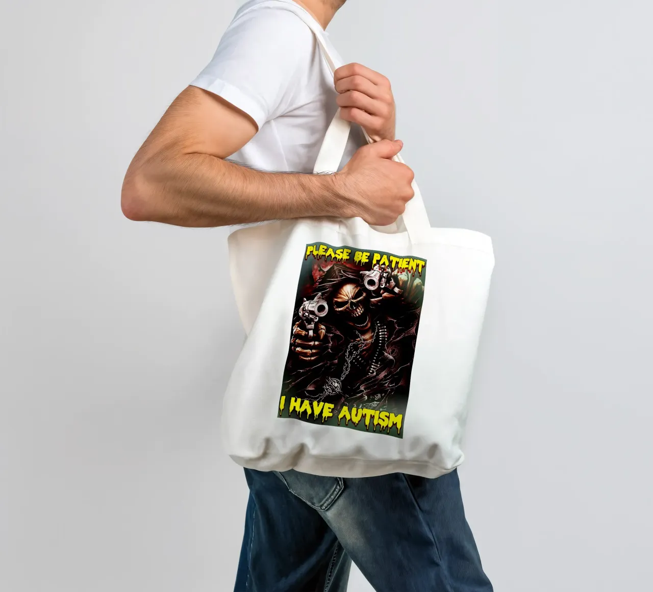 Scheletro duro meme Scheletro art design borsa in juta da samaras
