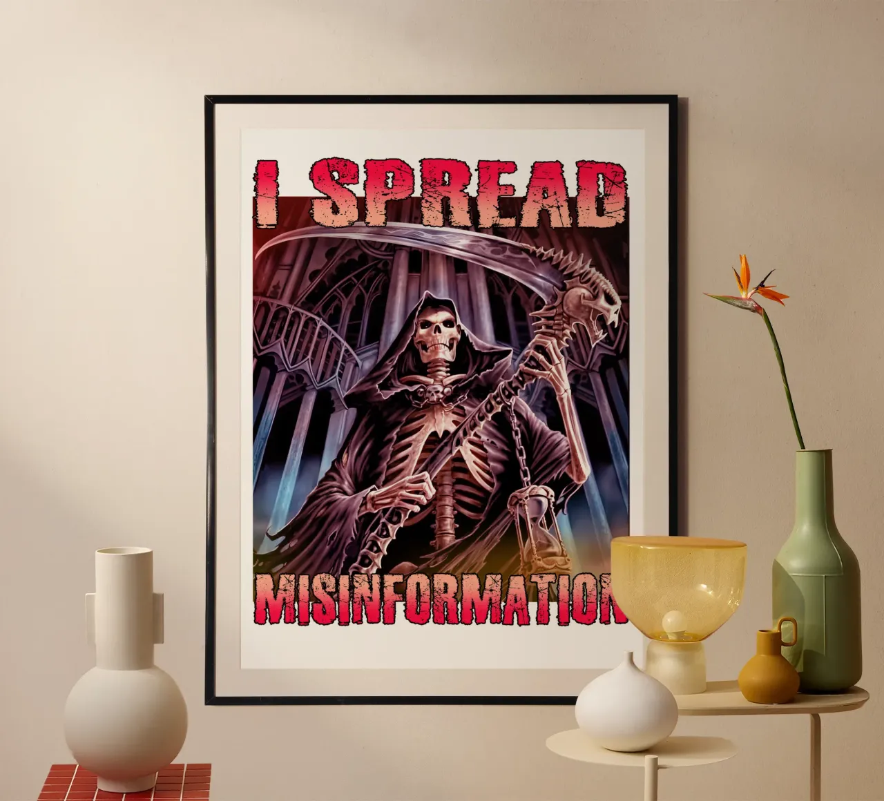 Diffondere disinformazione Divertente scheletro duro Meme Art carta hahnemühle da samaras