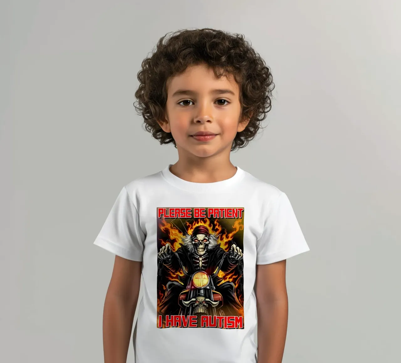 Per favore, sii paziente, ho l'autismo, divertente e duro meme di uno scheletro t-shirt bambini da samaras