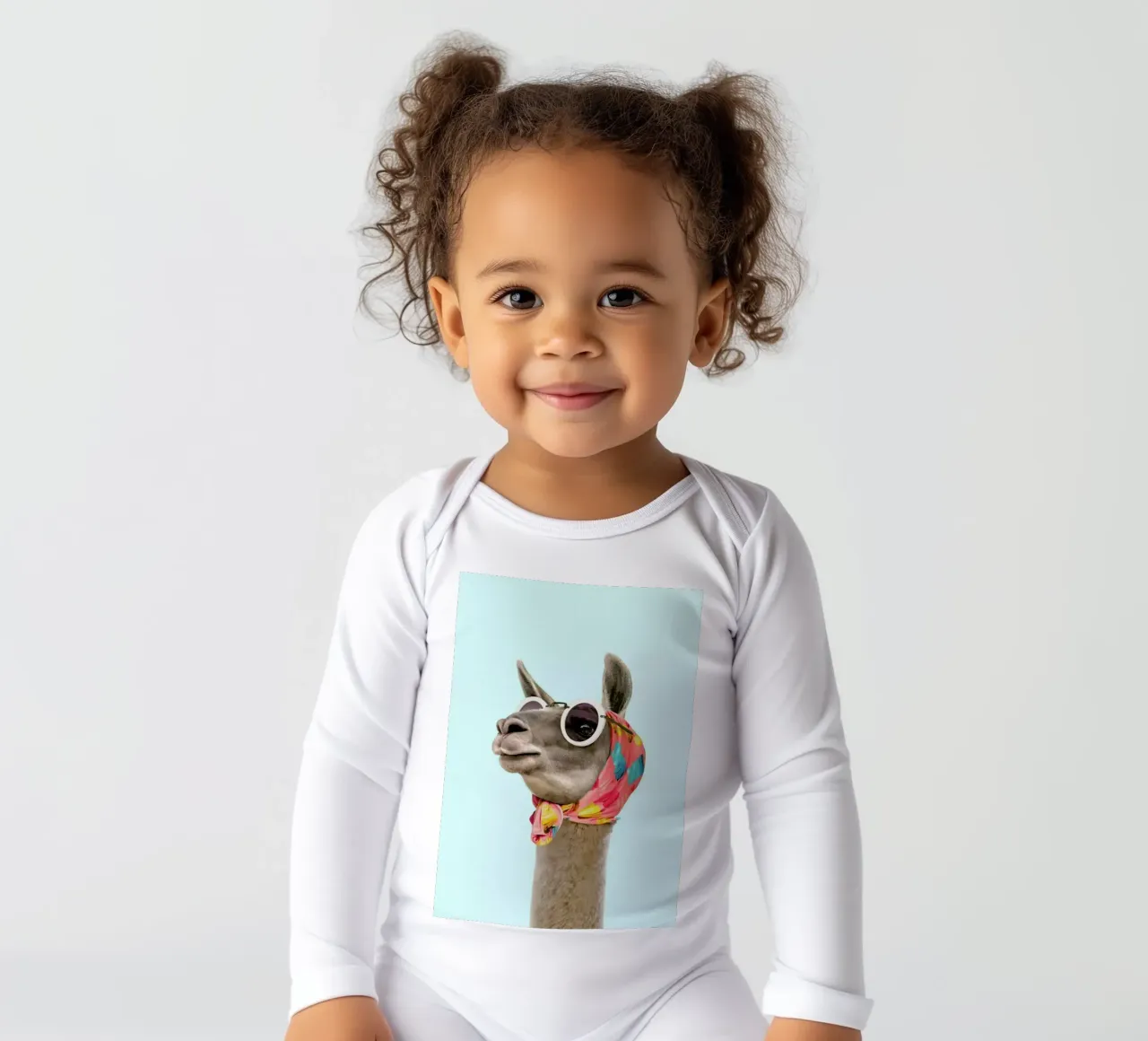 Fashion Llama long-sleeve baby romper by Paul Fuentes Design