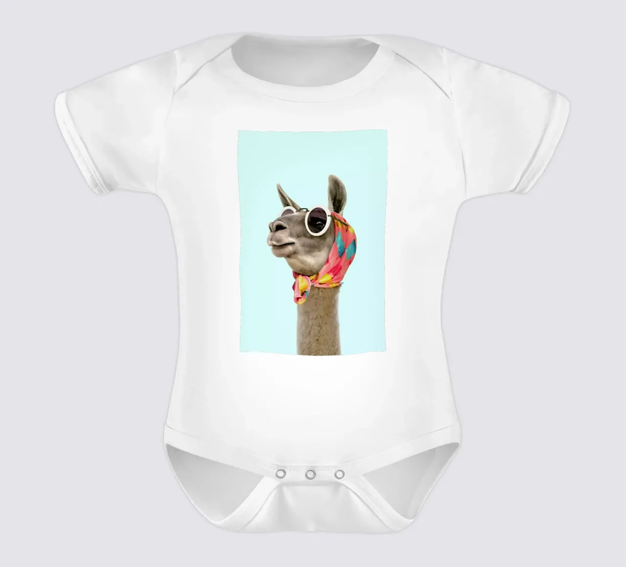 Fashion Llama short-sleeve baby romper by Paul Fuentes Design