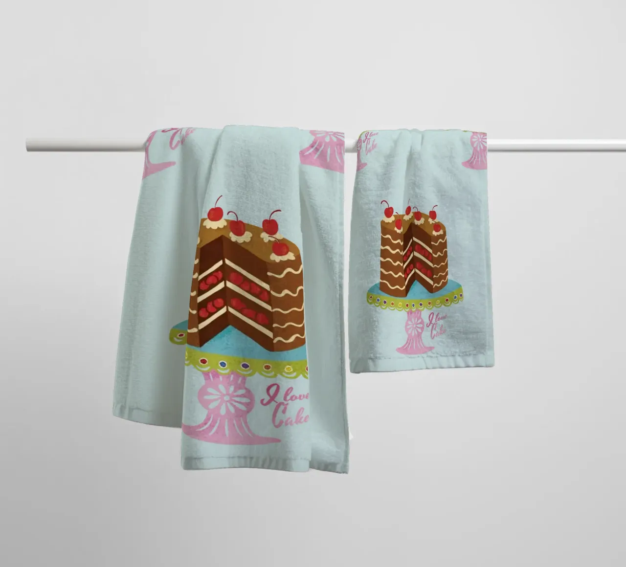 Ich liebe Kuchen im Retro-Look Handtuch von DYDesign
