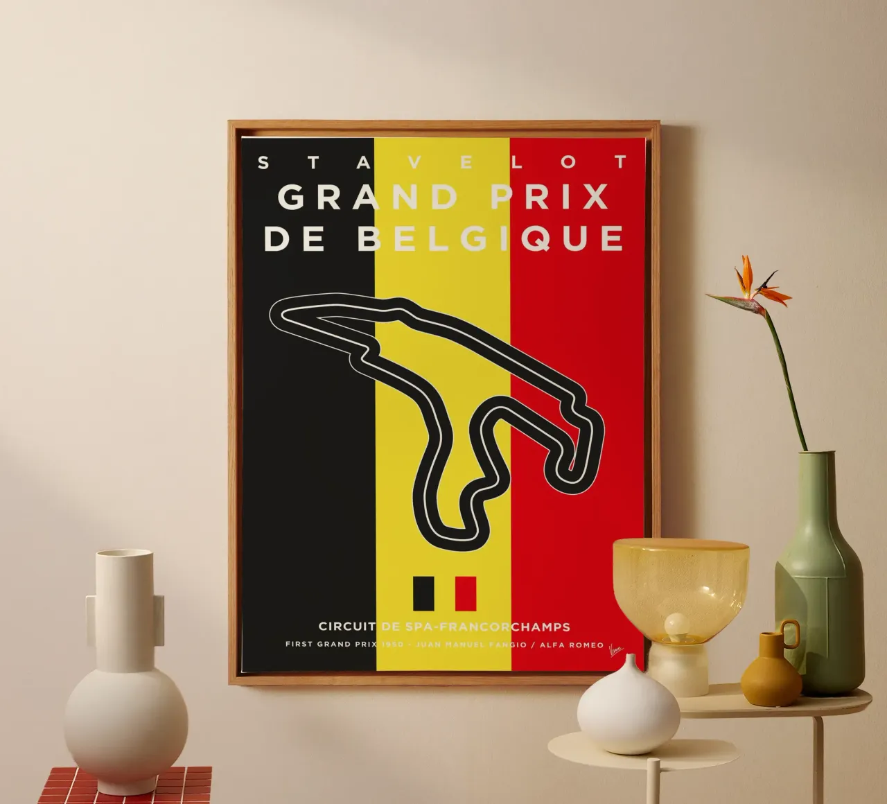 My 1950 F1 Francorchamps Race Track Minimal Poster tela con Cornice a cassetta da Formula Art