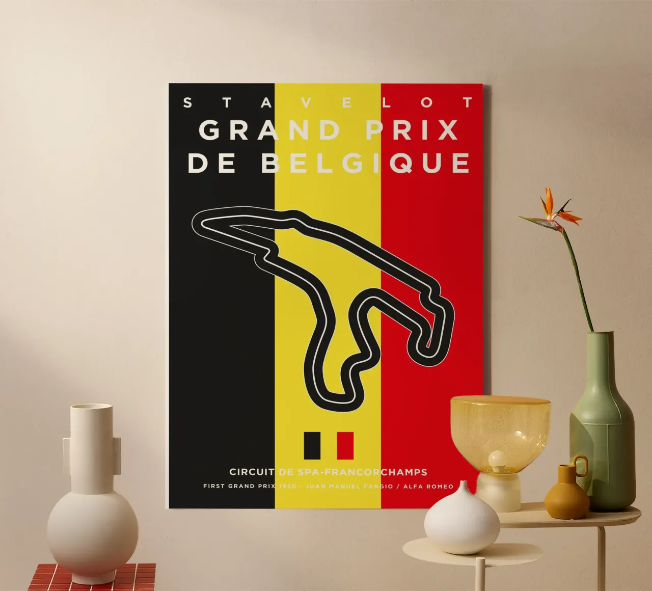My 1950 F1 Francorchamps Race Track Minimal Poster tela con Cornice a cassetta da Formula Art