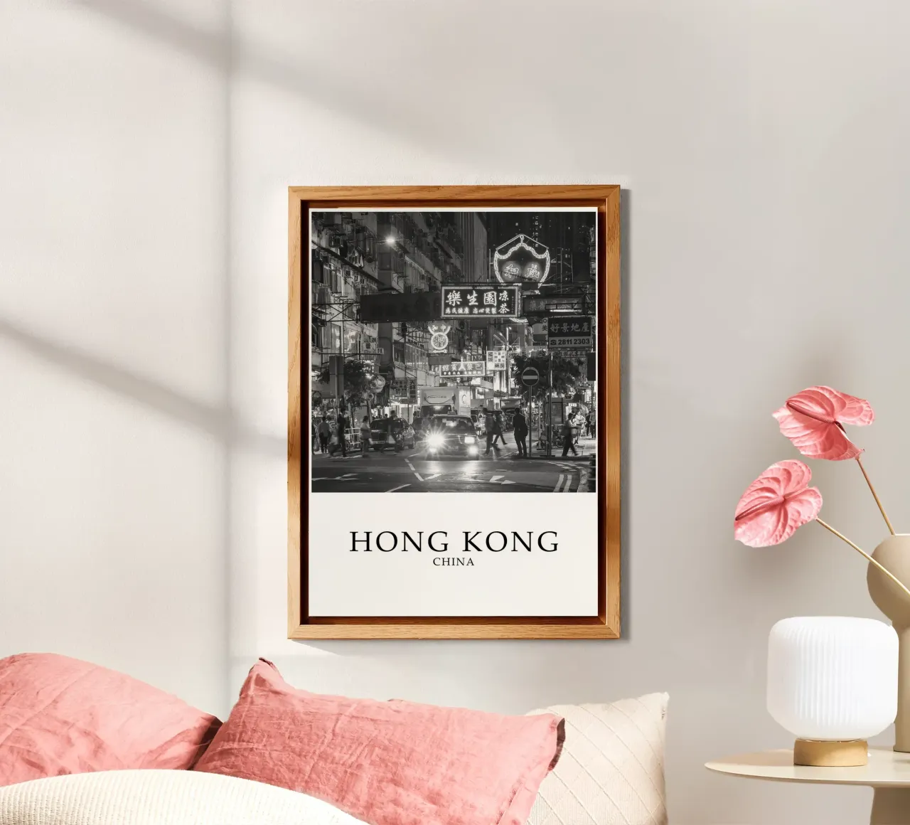 Hong Kong China Street Scene Greyscale alluminio dibond da Charnwood Prints