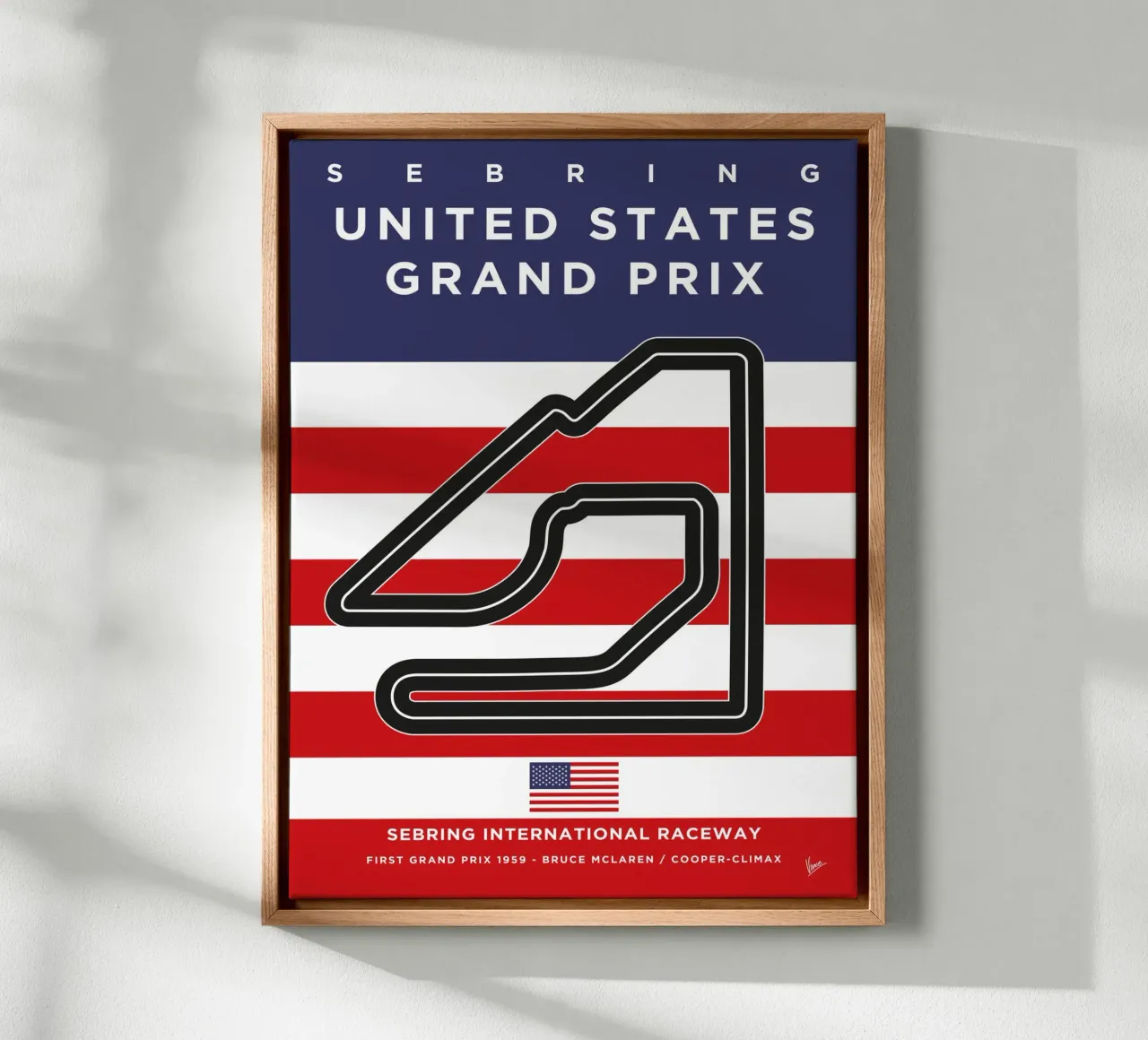 1959 F1 Sebring Race Track tela con Cornice a cassetta da Formula Art