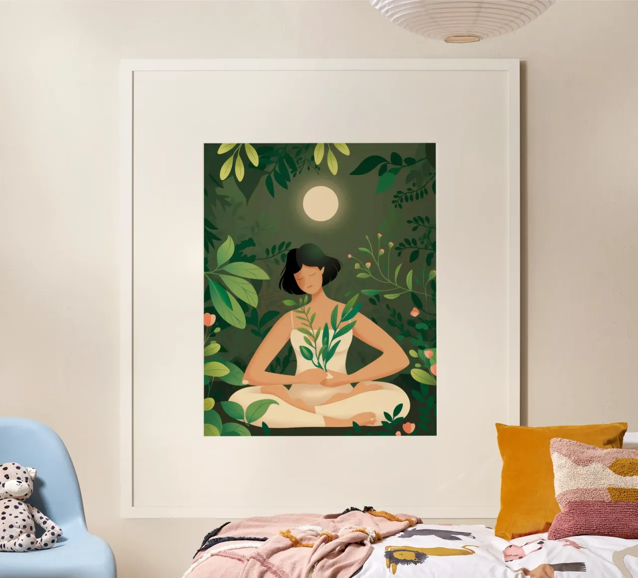 Tranquilla meditazione al chiaro di luna poster con telaio in plastica da Atelier Tiga