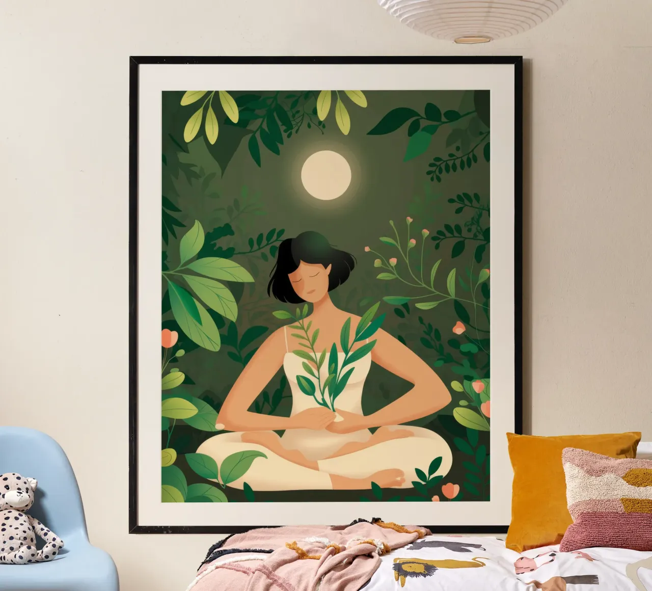 Tranquilla meditazione al chiaro di luna poster con telaio in plastica da Atelier Tiga