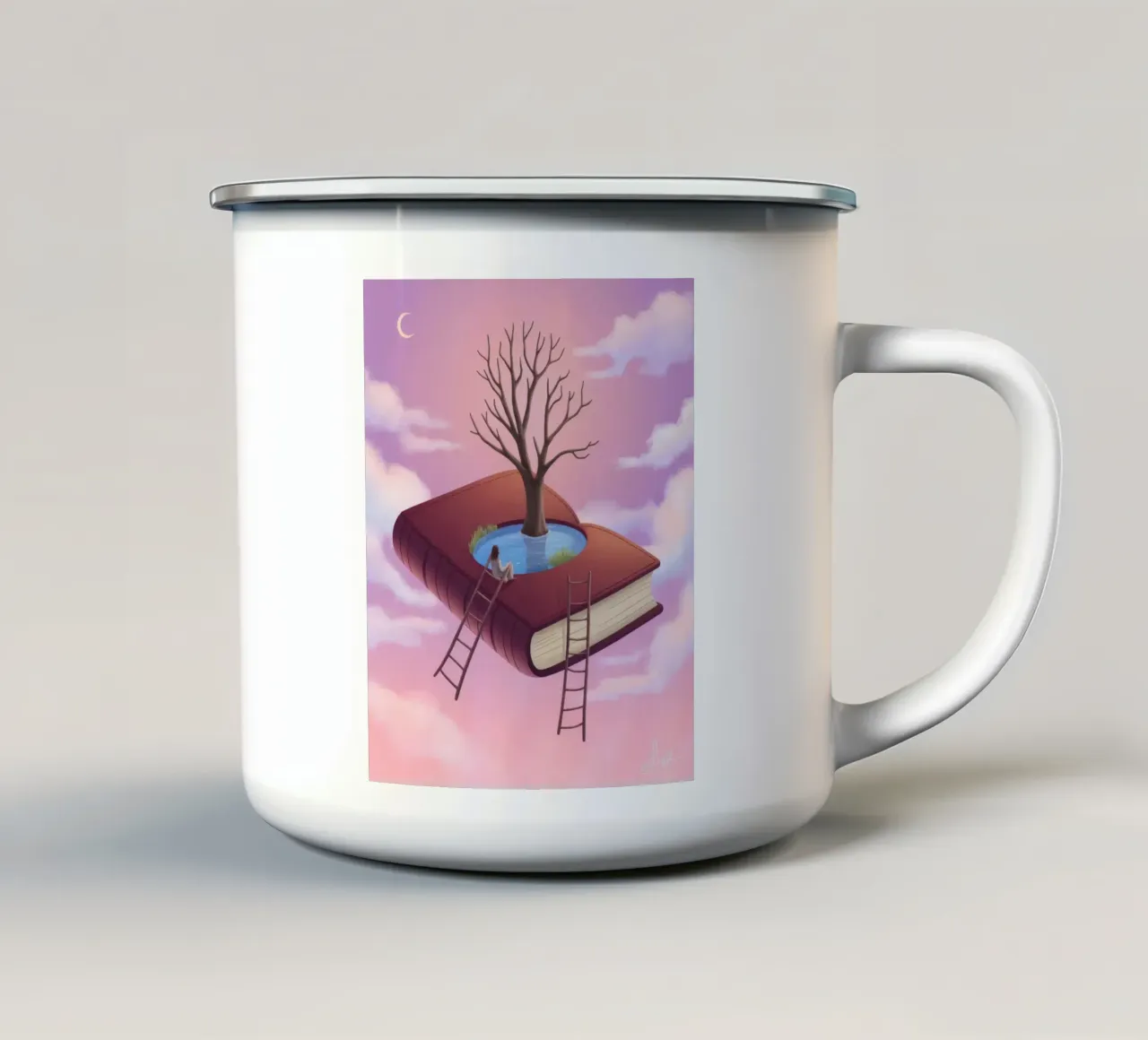 Literary Tree of Life enamel mug by Atelier Tiga