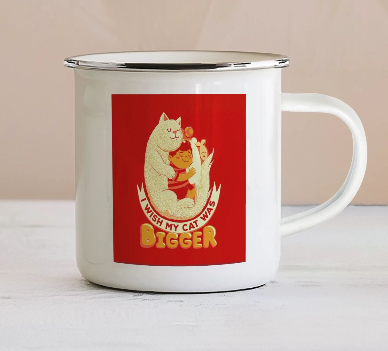 I Wish My Cat Was Bigger tazza in smalto da Tobe Fonseca
