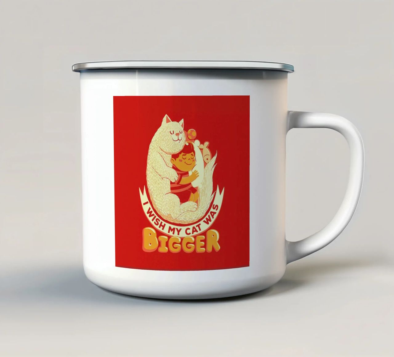 I Wish My Cat Was Bigger tazza in smalto da Tobe Fonseca