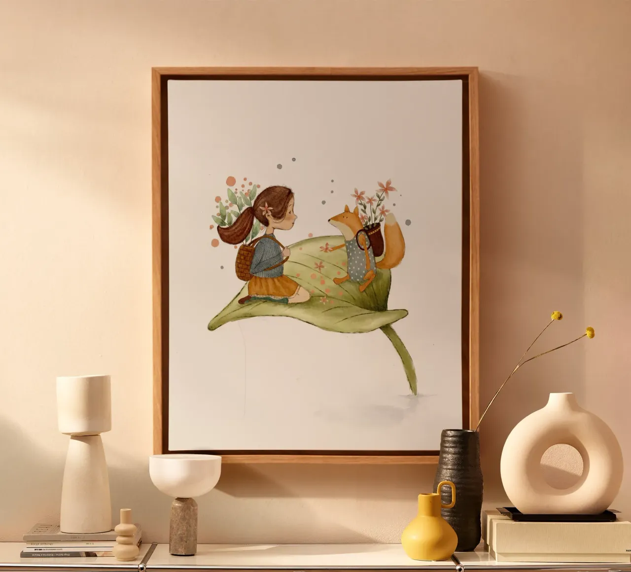 Lilou & Florence's Laubfahrt Leinwand mit Schattenfugenrahmen von Urchin Bay Art