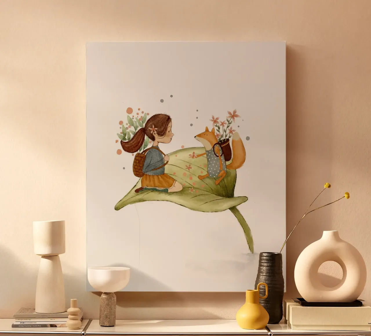 Lilou & Florence's Laubfahrt Leinwand mit Schattenfugenrahmen von Urchin Bay Art