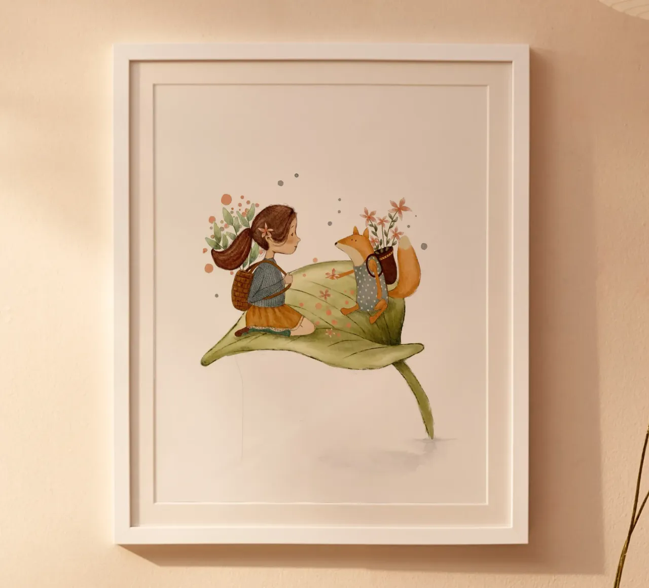 Il giro delle foglie di Lilou e Florence poster con telaio in plastica da Urchin Bay Art