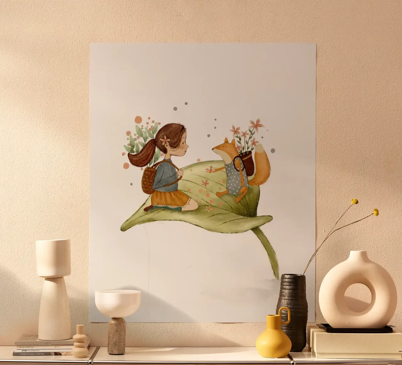 Il giro delle foglie di Lilou e Florence poster con telaio in plastica da Urchin Bay Art