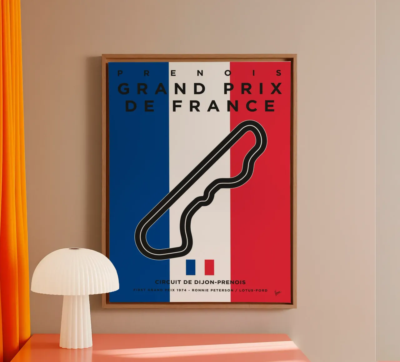 1974 F1 Dijon Race Track tela con Cornice a cassetta da Formula Art