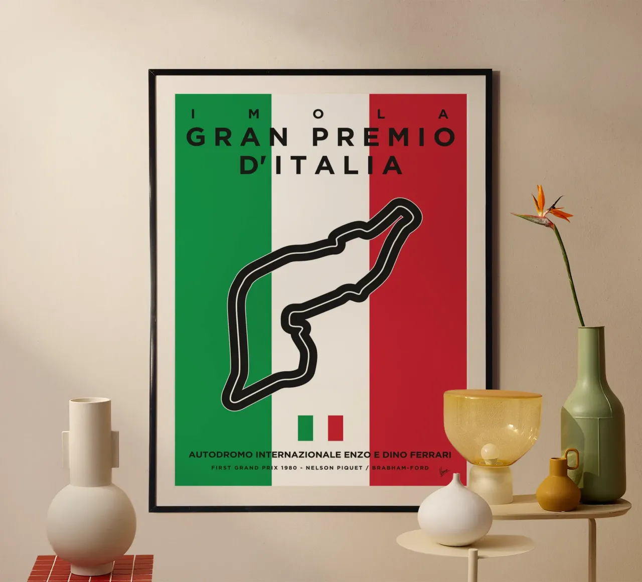 1980 F1 IMOLA-IT-GP Track carta hahnemühle da Formula Art