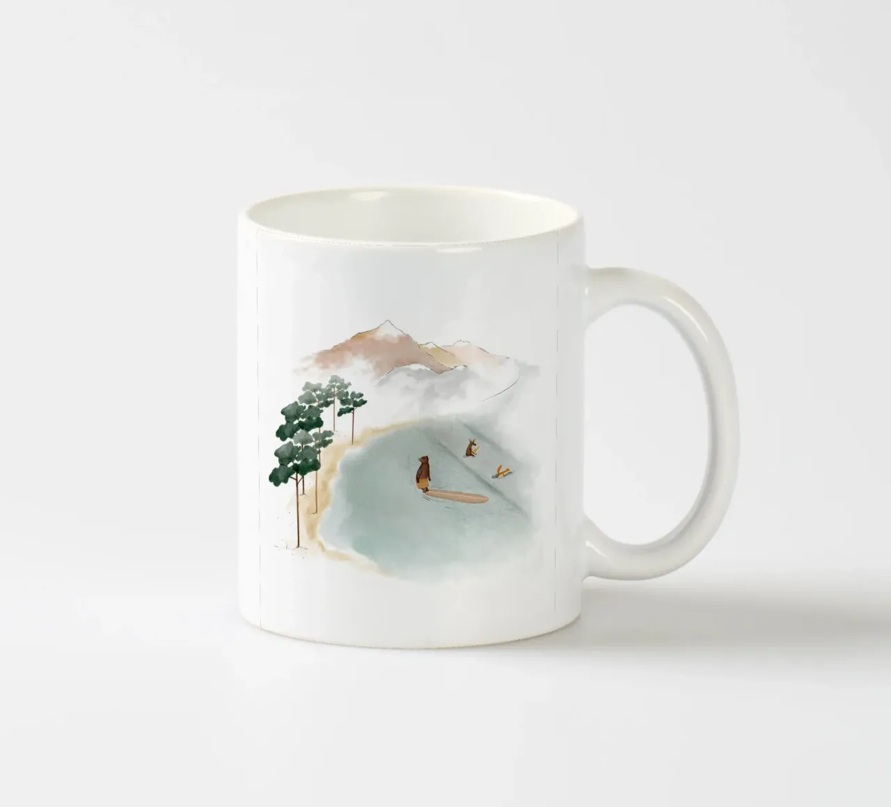 Line Up in Landes : Aventure de surf dans une forêt de rêve mug en céramique de Urchin Bay Art