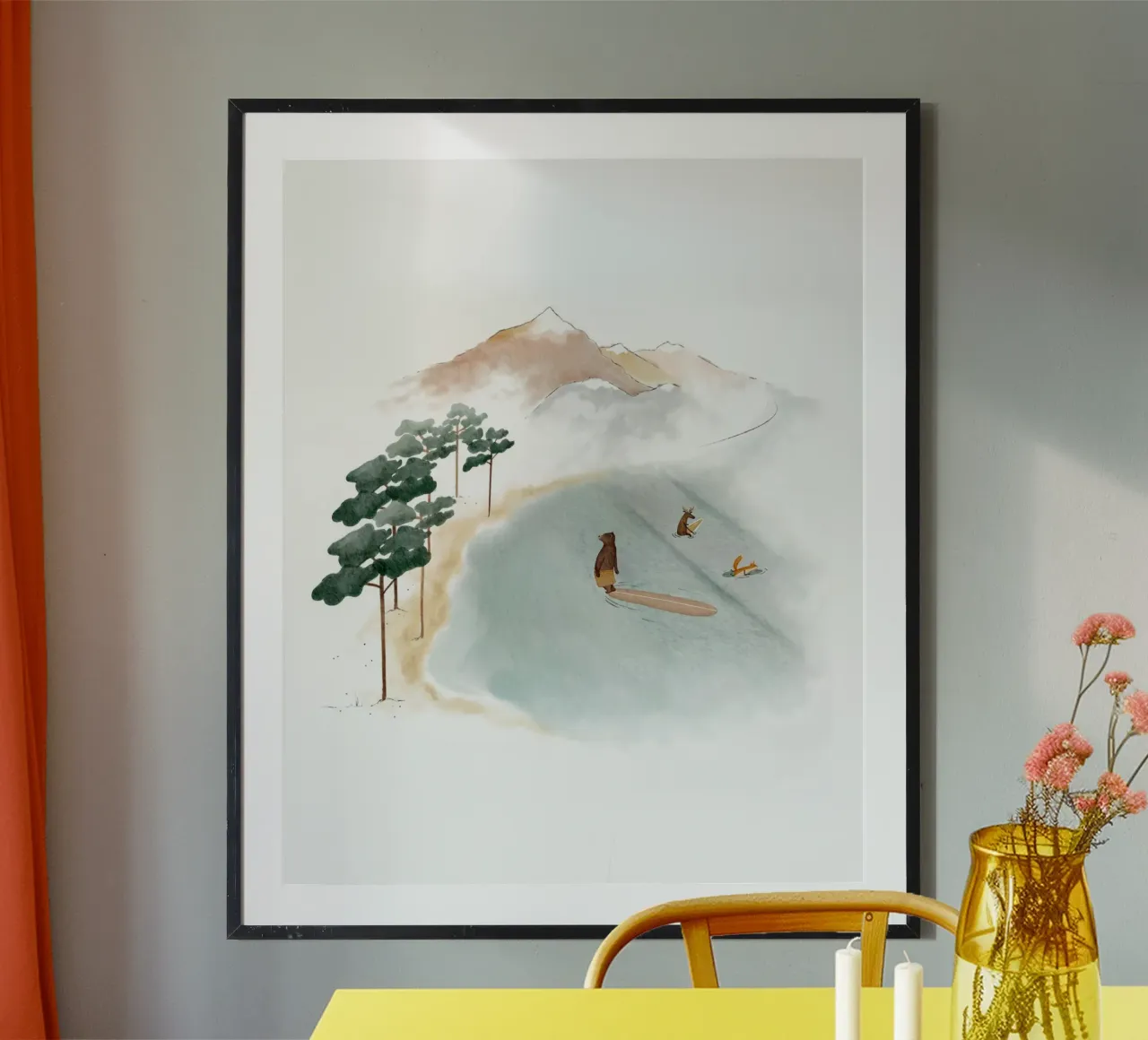 Line Up nelle Landes: avventura di surf in una foresta da sogno poster da Urchin Bay Art