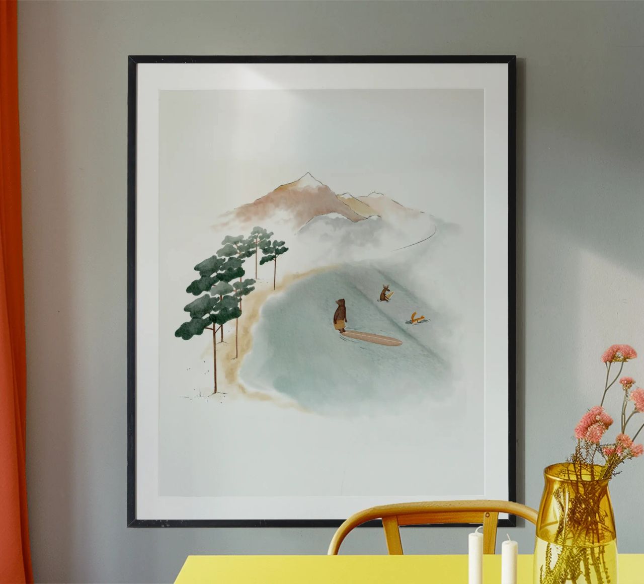 Line Up in Landes: Surfabenteuer in einem verträumten Wald Poster von Urchin Bay Art