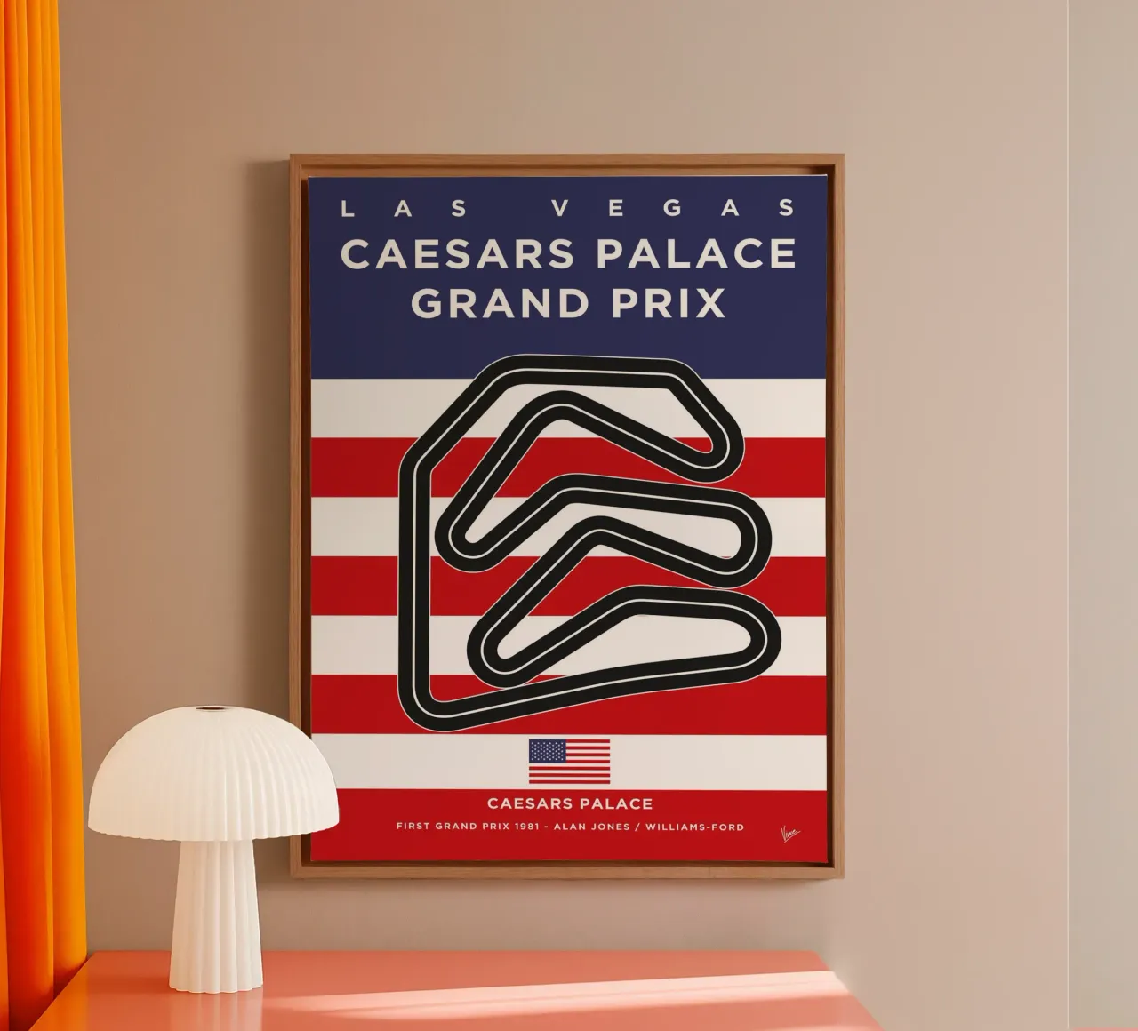 1981 F1 Caesars Palace Race Track tela con Cornice a cassetta da Formula Art