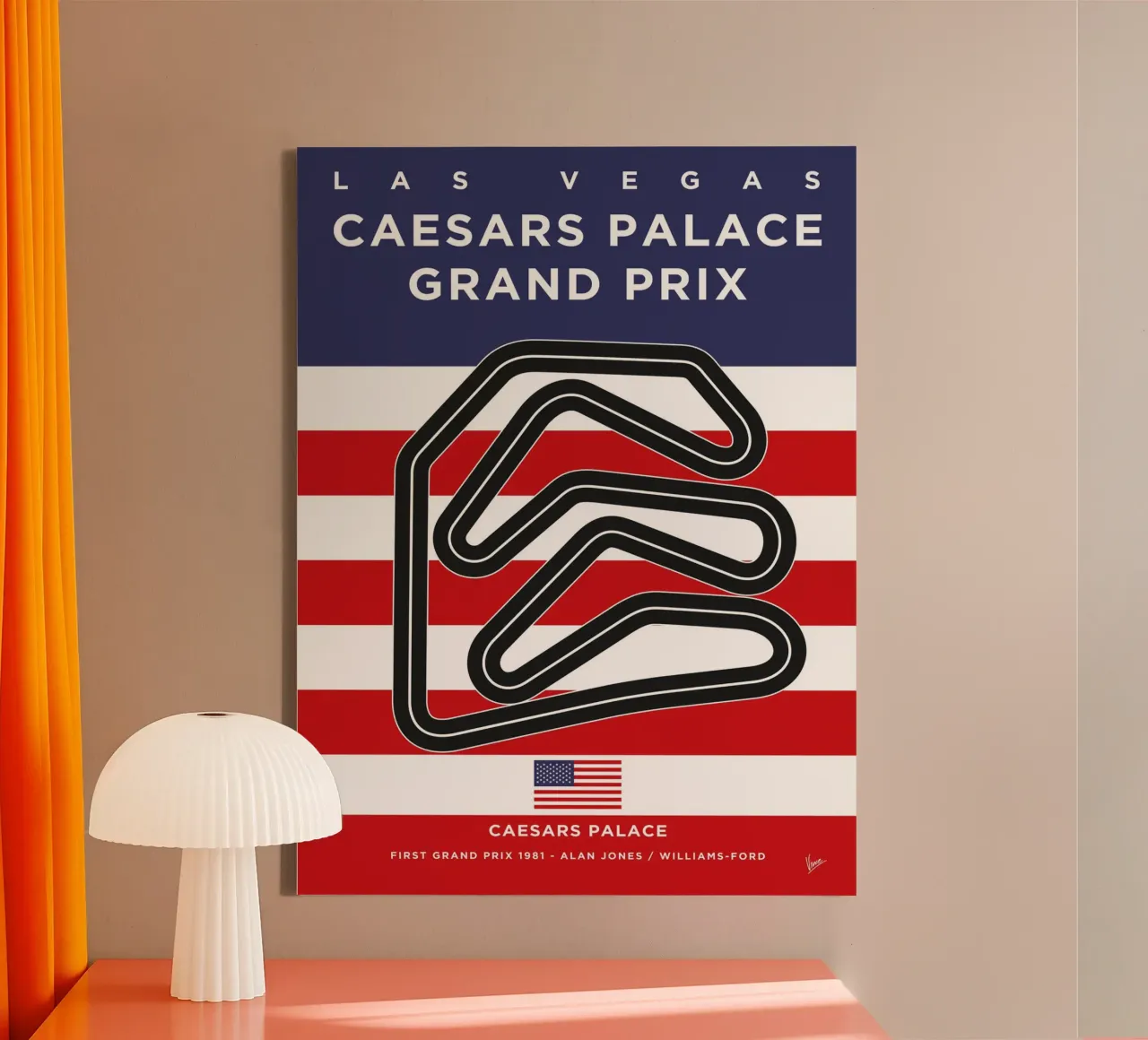 1981 F1 Caesars Palace Race Track tela con Cornice a cassetta da Formula Art