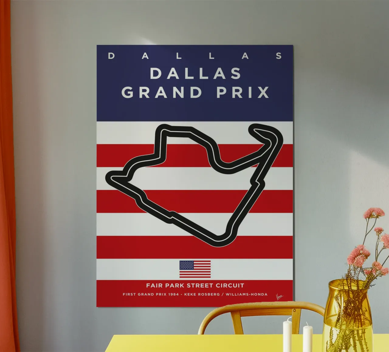 1984 F1 Dallas Race Track carta hahnemühle da Formula Art