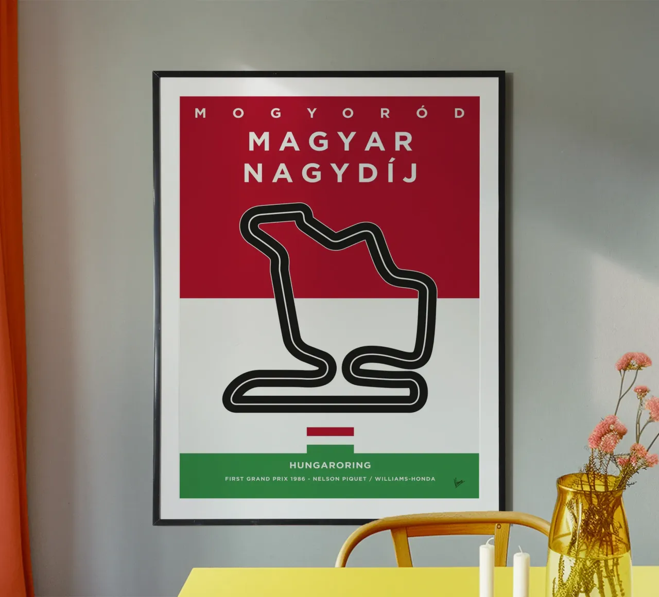 1986 F1 HUNGARORING Race Track carta hahnemühle da Formula Art
