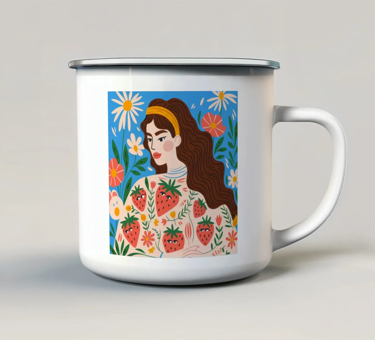Sereniteit met bloemenpatroon emaille mok van Atelier Tiga