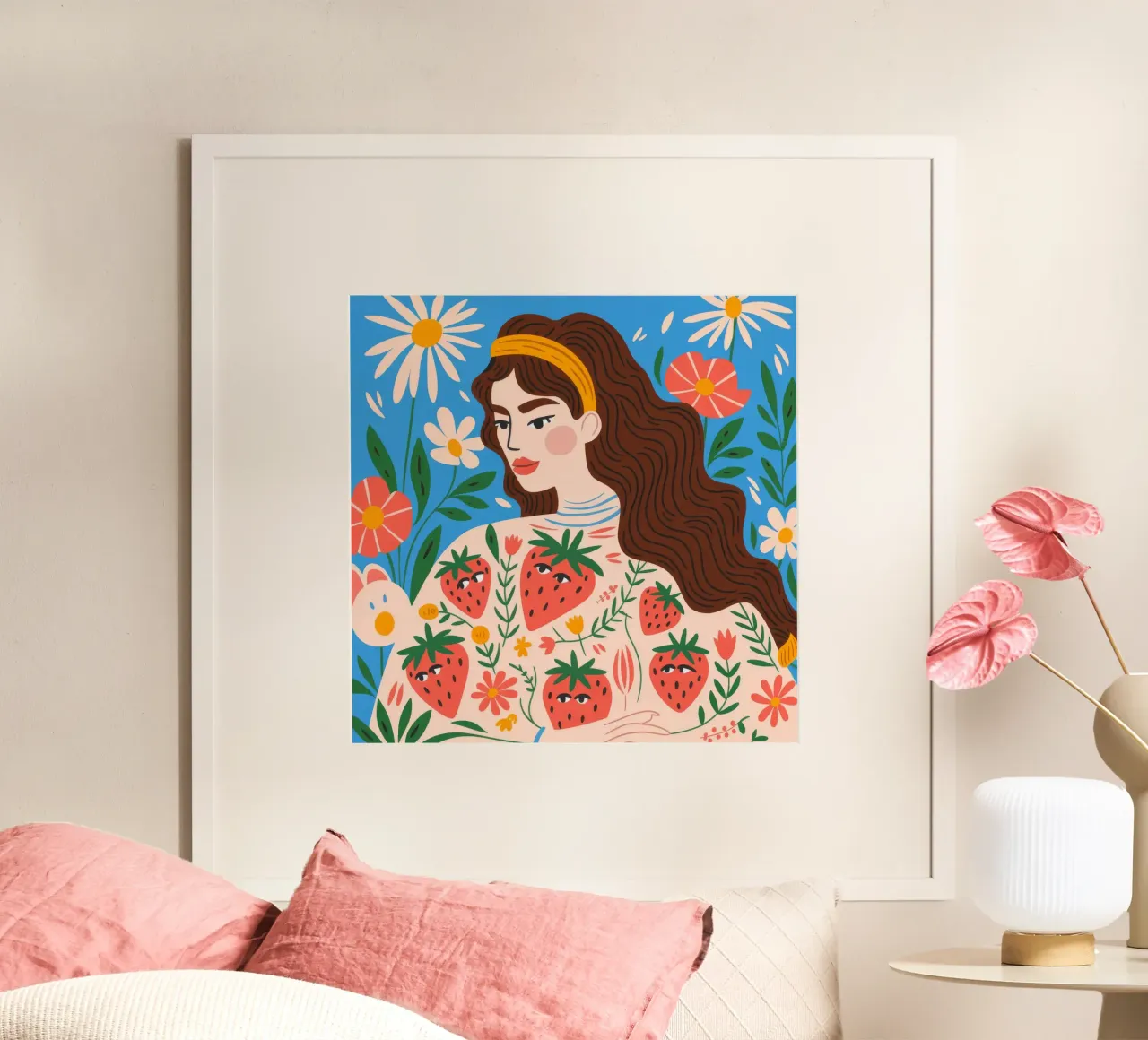 Serenità a motivi floreali poster con telaio in legno da Atelier Tiga