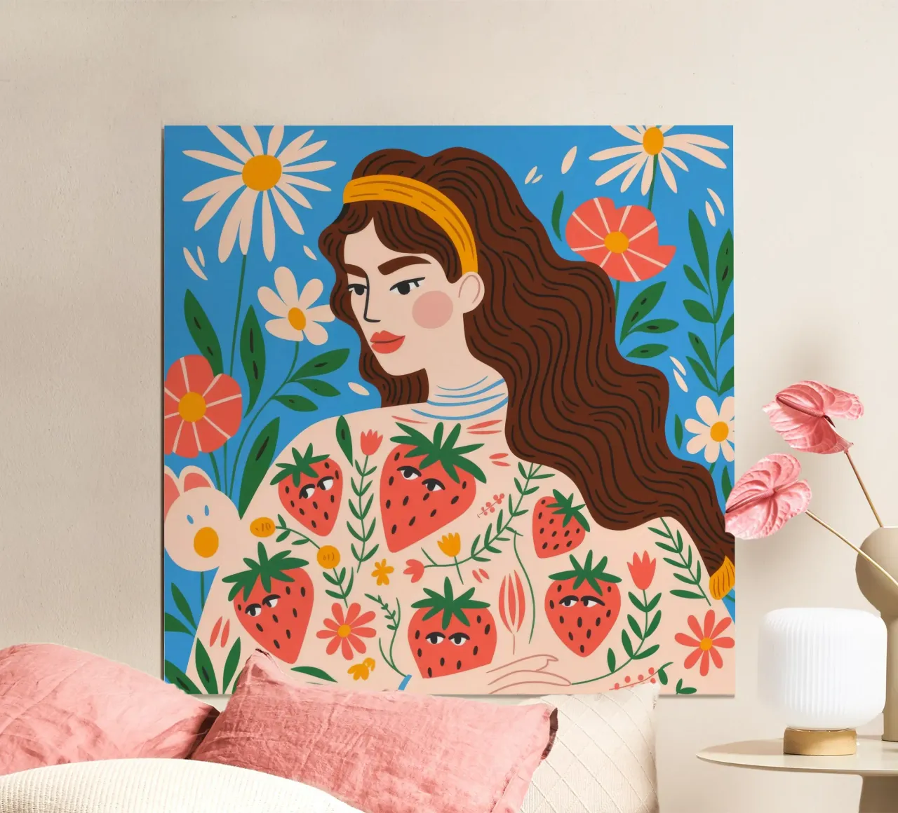 Serenità a motivi floreali poster con telaio in legno da Atelier Tiga